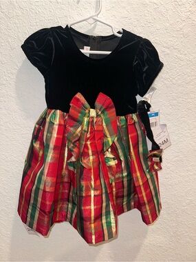 Red Kids Dresses Formal Red Black Green Gold Plaid Bow Dress